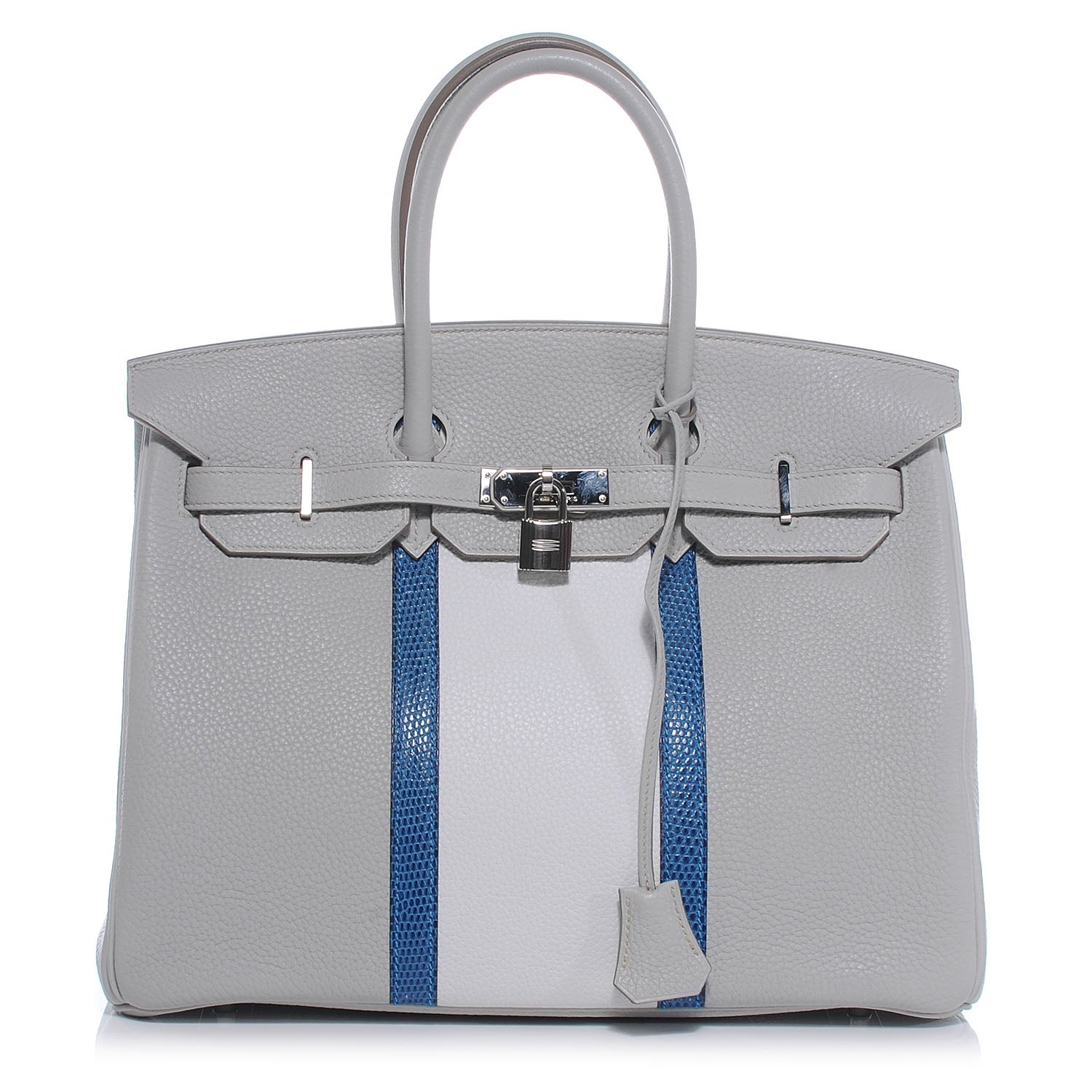Hermes Taurillon Clemence Lizard Club Birkin 35 Gris Perle White Mykonos 1 of 11