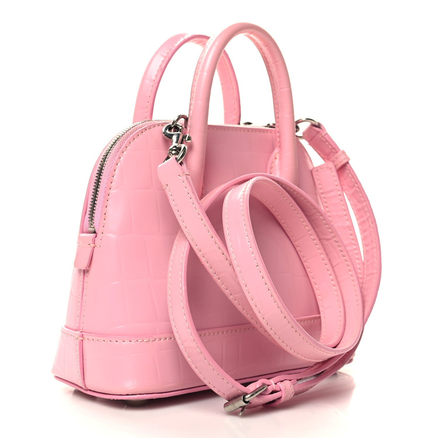 Balenciaga Semi Shiny Calfskin Rivet Crocodile Embossed XXS Ville Top Handle Bag Pink 3 of 14