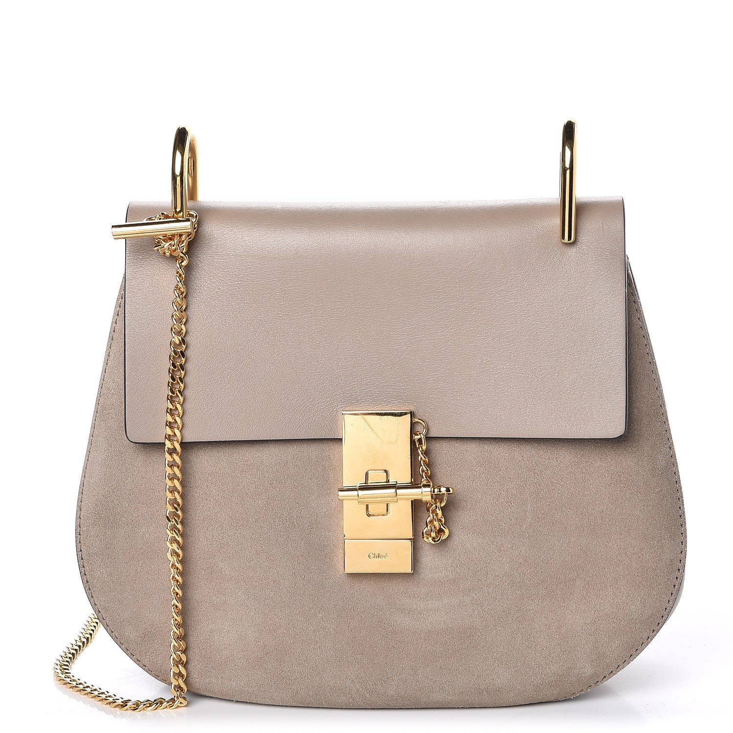 Chloe Suede Smooth Calfskin Drew Shoulder Bag Motty Grey 1 of 10