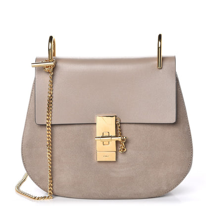 Chloe Suede Smooth Calfskin Drew Shoulder Bag Motty Grey 1 of 10