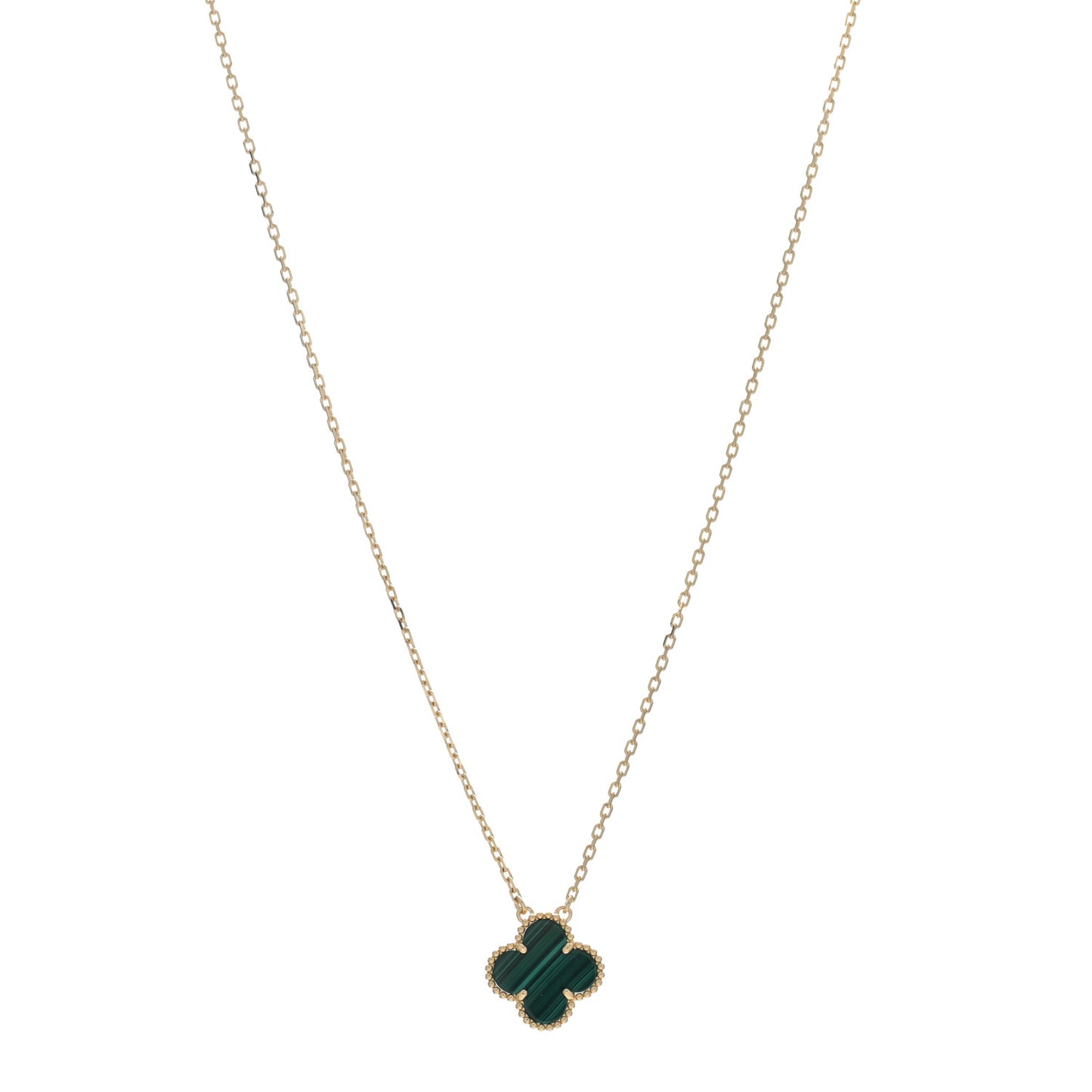 18K Yellow Gold Malachite Vintage Alhambra Pendant Necklace