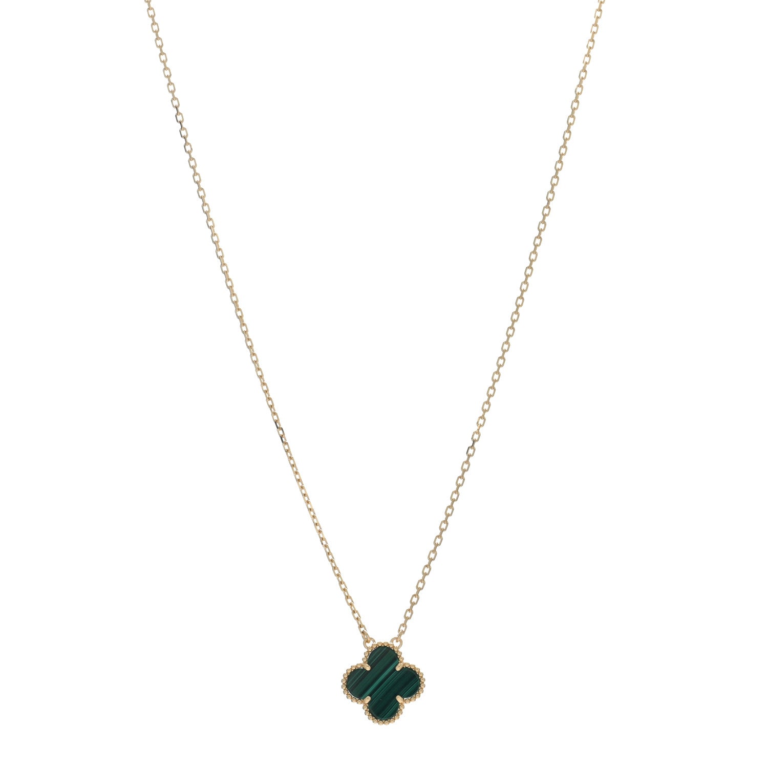 Van Cleef & Arpels 18K Yellow Gold Malachite Vintage Alhambra Pendant Necklace 1 of 4