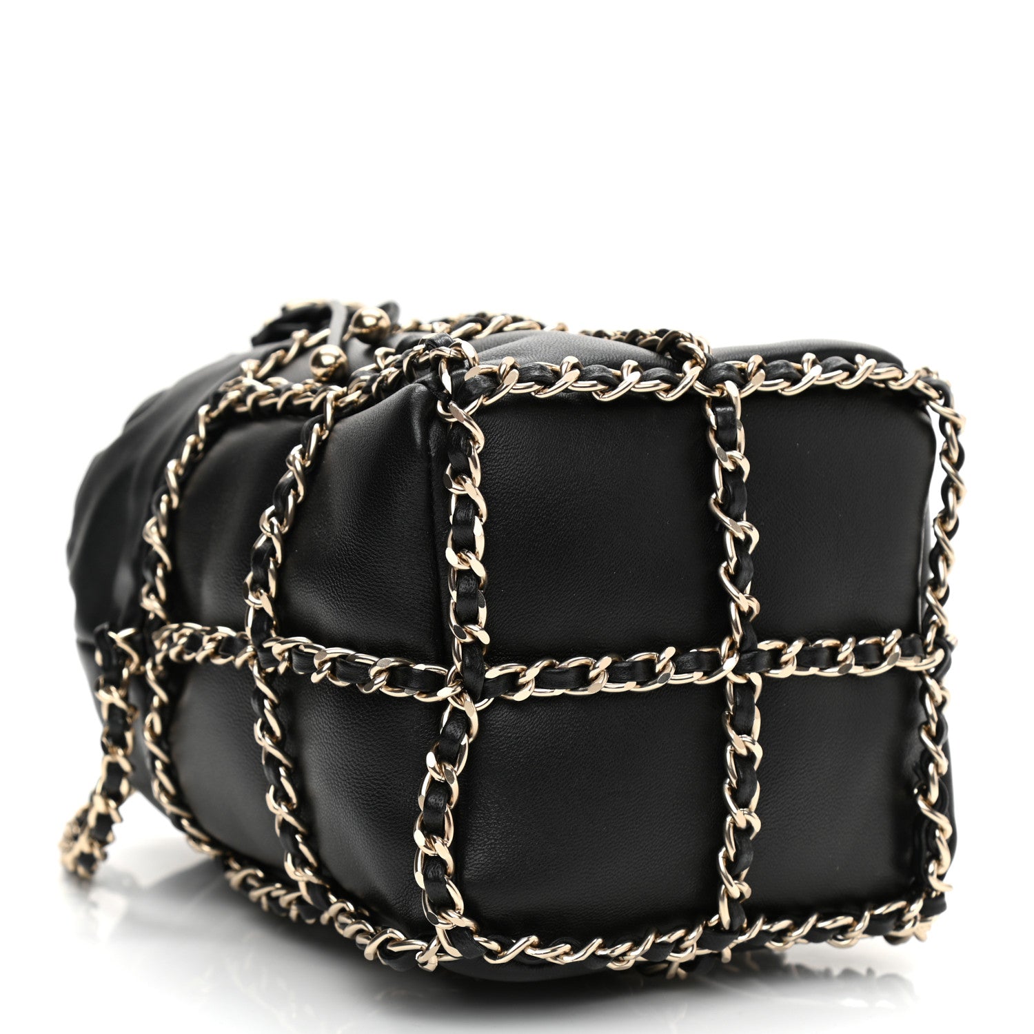 Chanel Lambskin Bucket Chain Drawstring Bag Black 4 of 9