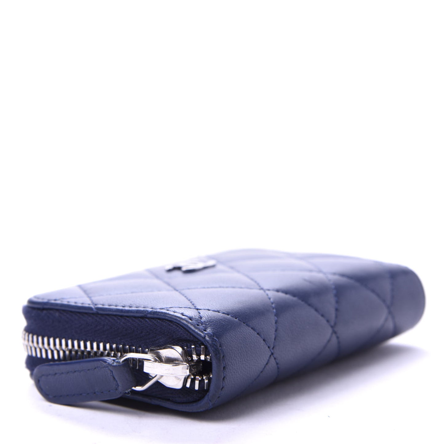 Lambskin Quilted Zip Around Coin Purse Wallet Blue