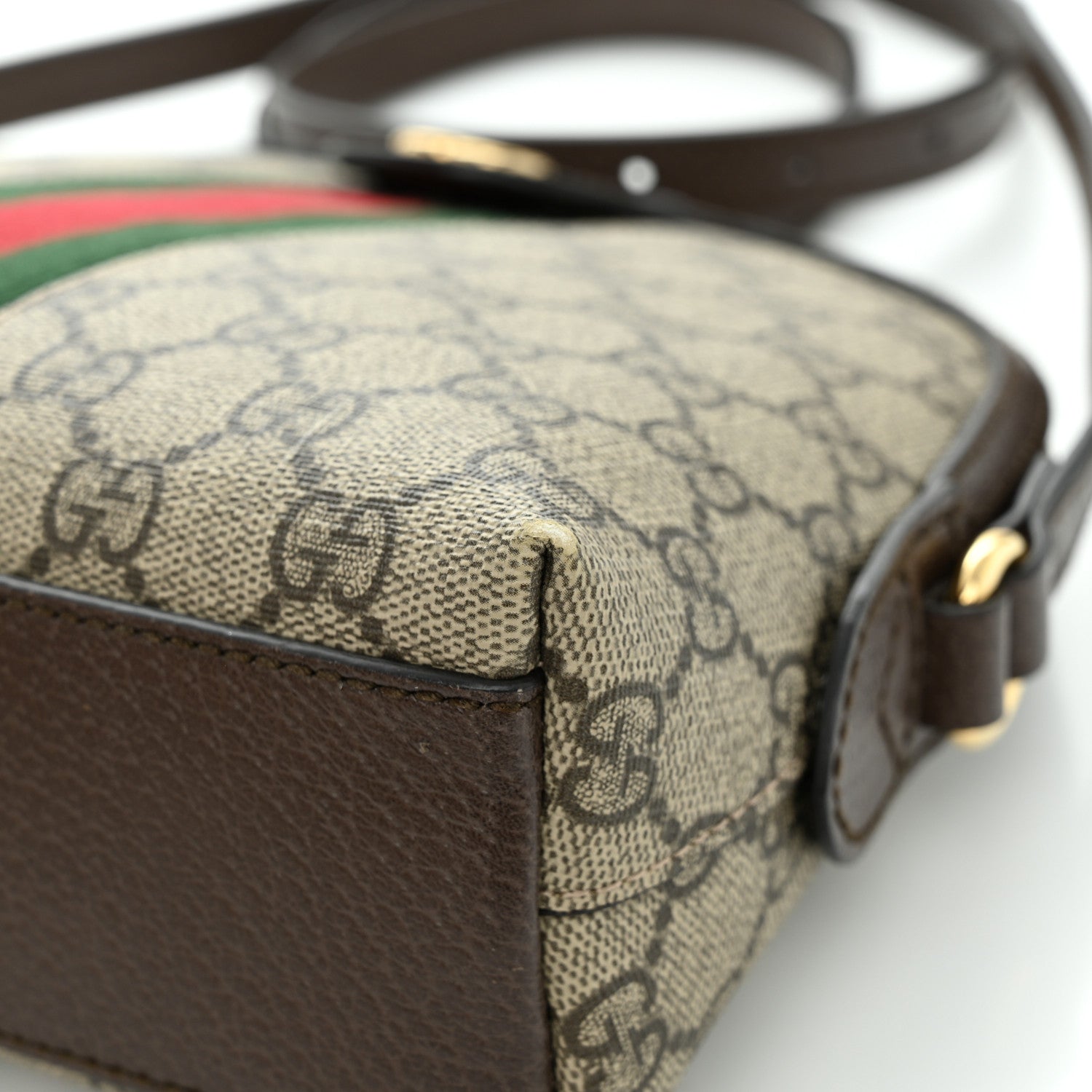 Gucci GG Supreme Monogram Textured Dollar Calfskin Web Small Ophidia Dome Shoulder Bag Beige Ebony New Acero 10 of 15