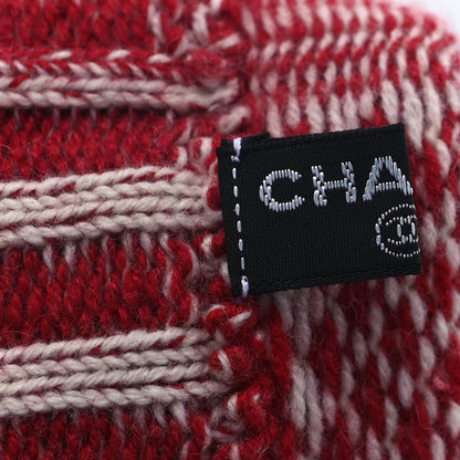 Chanel Cashmere Camelia Knit Mittens Red Ivory 3 of 3