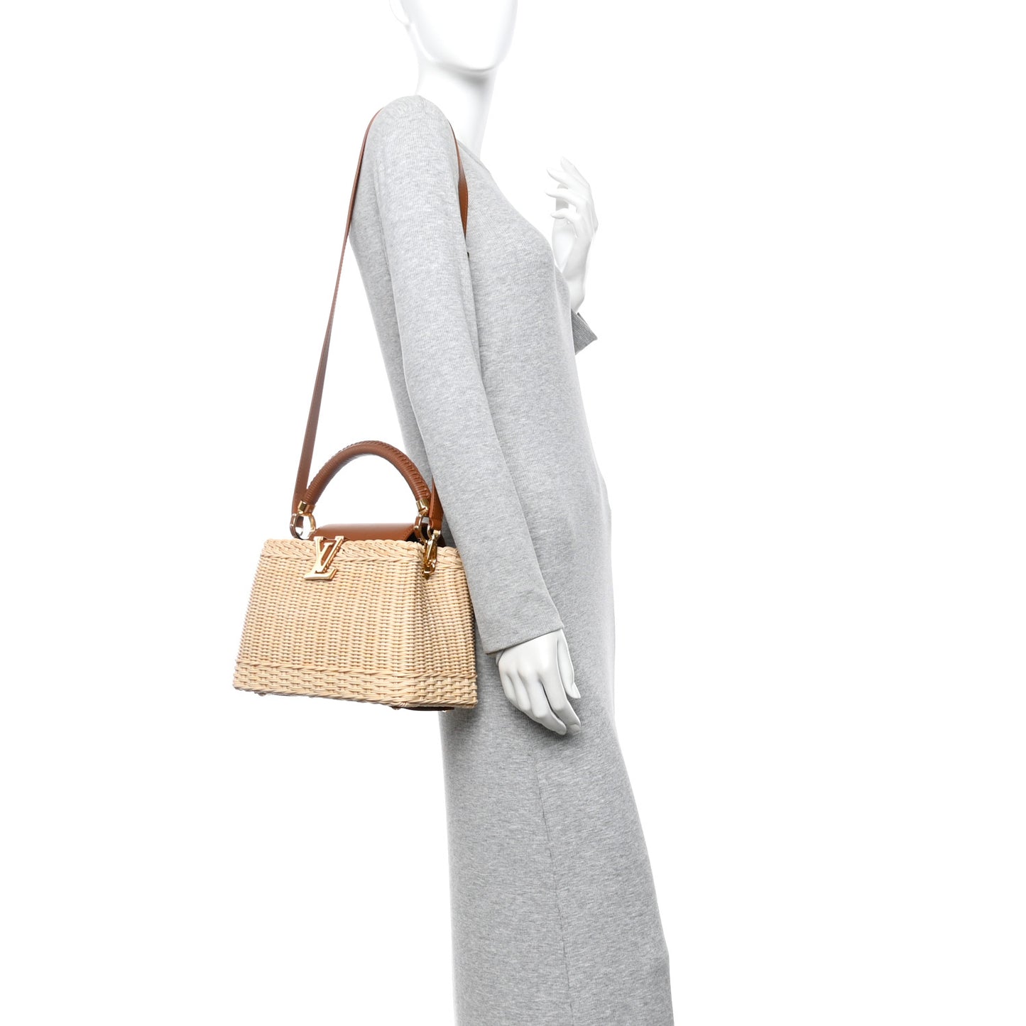 Rattan Calfskin Capucines BB Tan