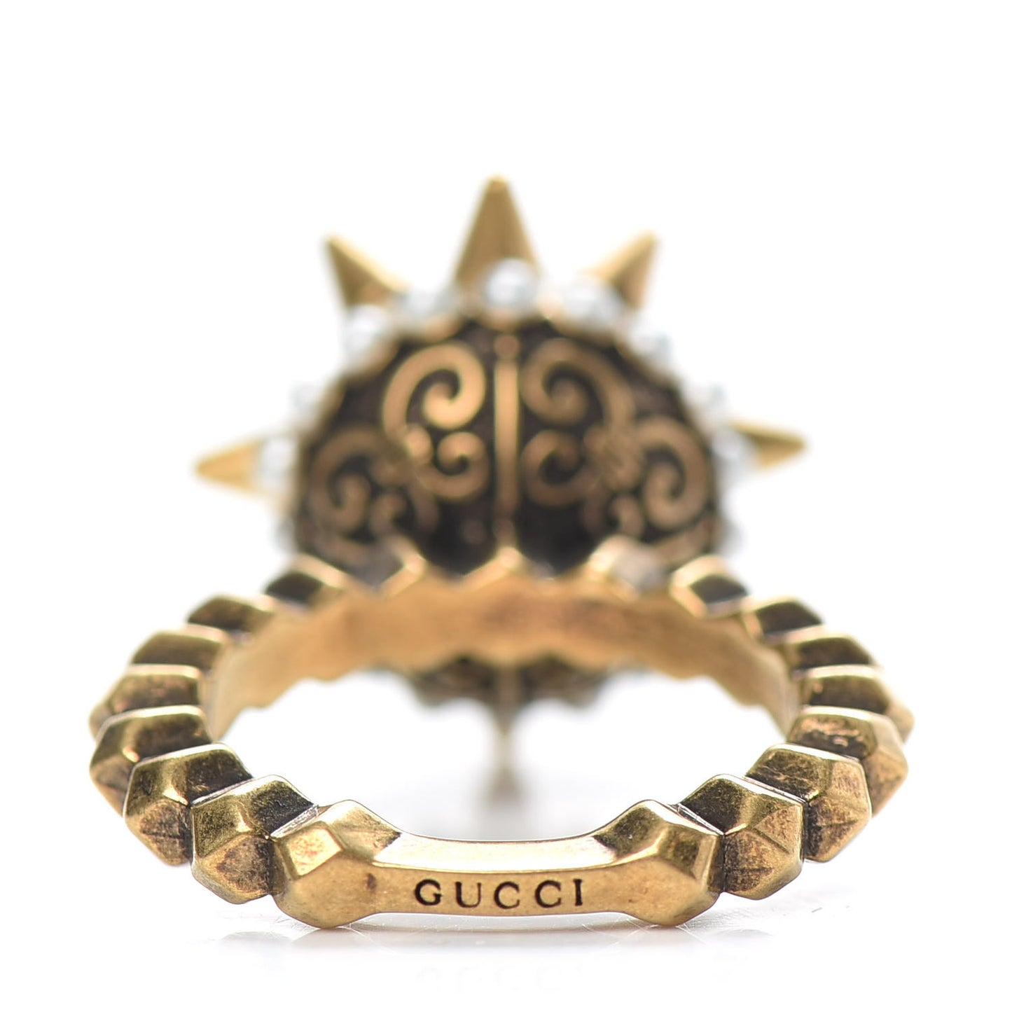Metal Pearl Studded Ring M Aged Gold