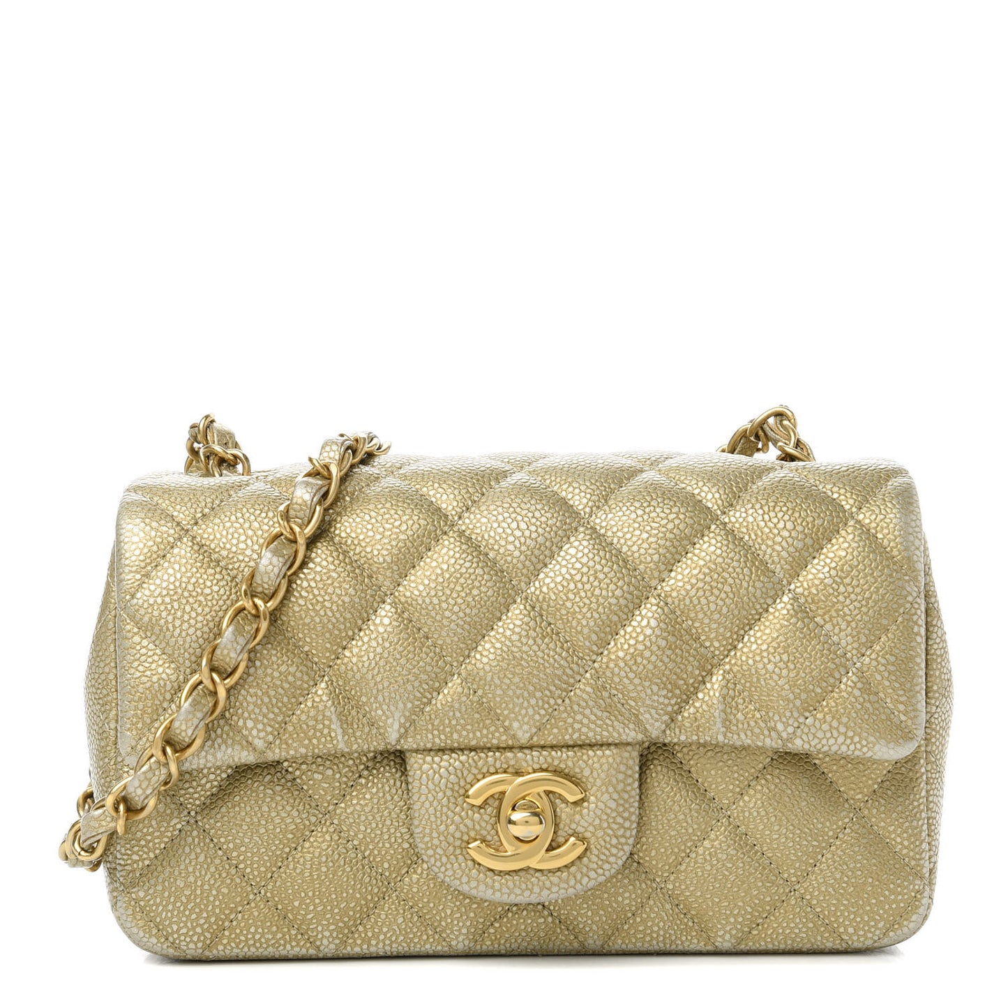 Metallic Caviar Quilted Mini Rectangular Flap Gold