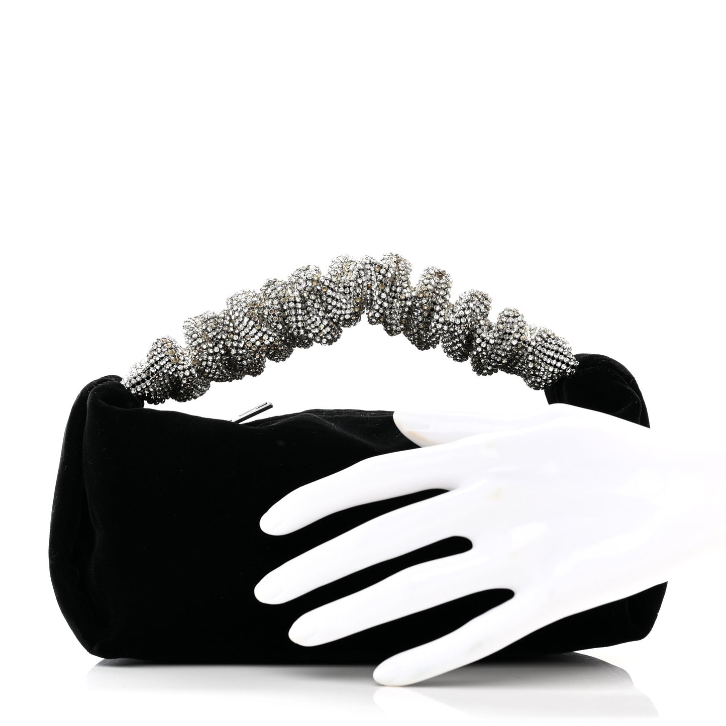 Velvet Crystal Rhinestone Mini Scrunchie Bag Black Silver