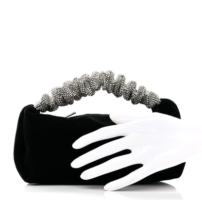 Alexander Wang Velvet Crystal Rhinestone Mini Scrunchie Bag Black Silver 2 of 7