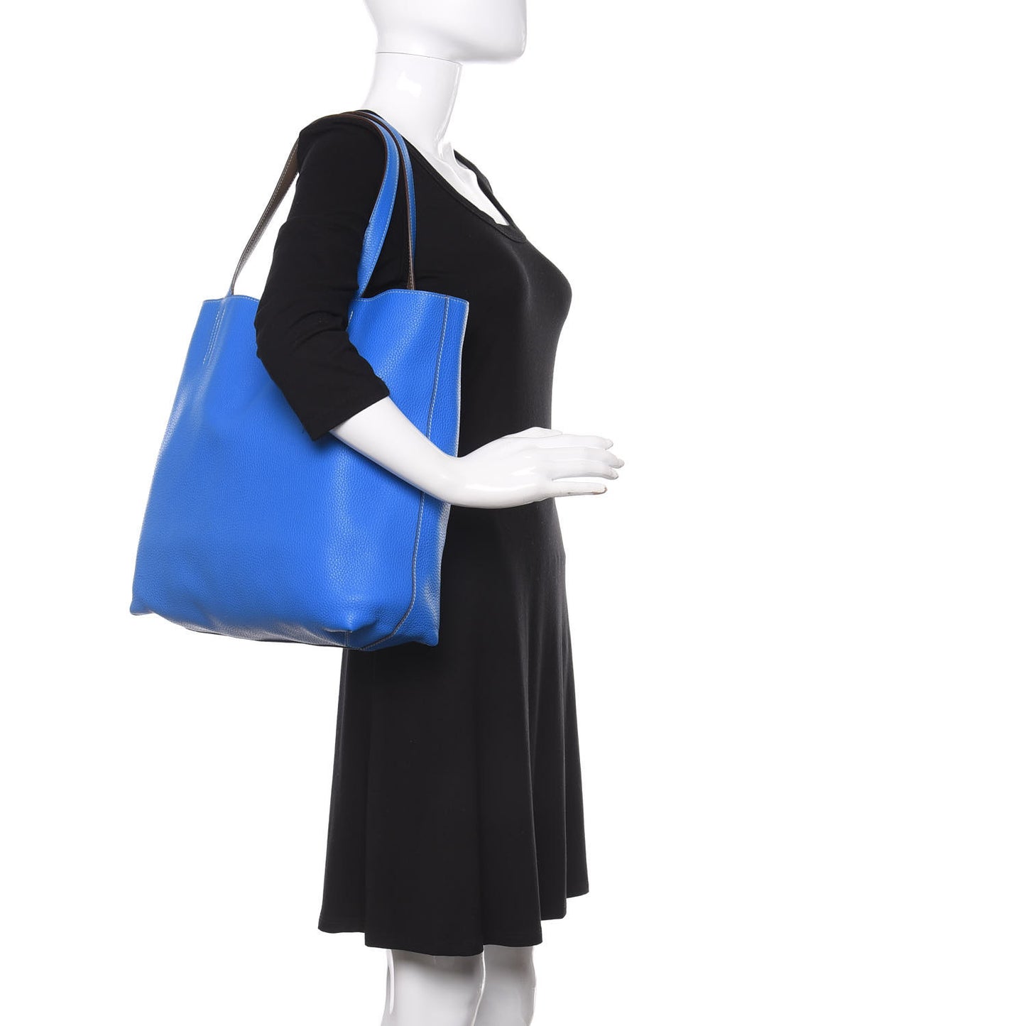 Taurillon Clemence Double Sens 45 Reversible Tote Bleu Hydra Etoupe