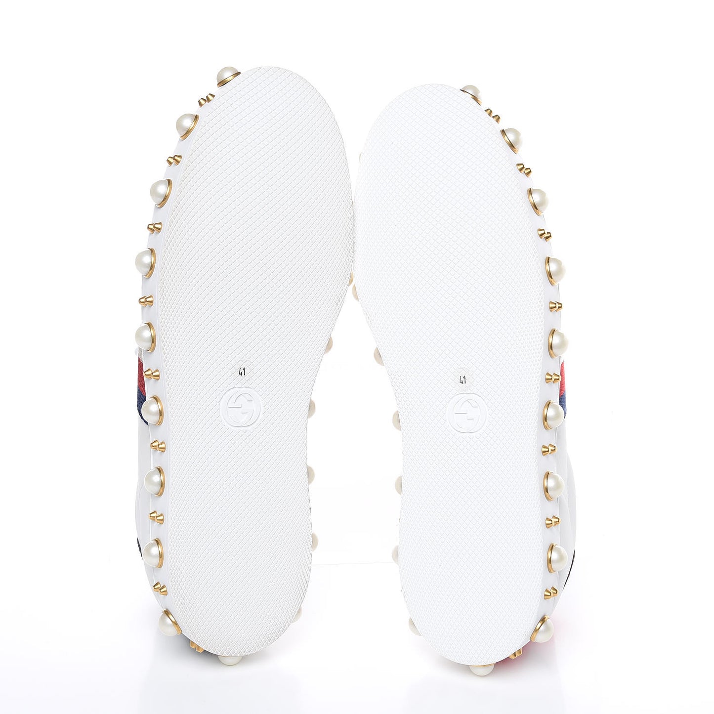 Calfskin Ayers Web Pearl Studded Womens Ace Sneakers 41 White