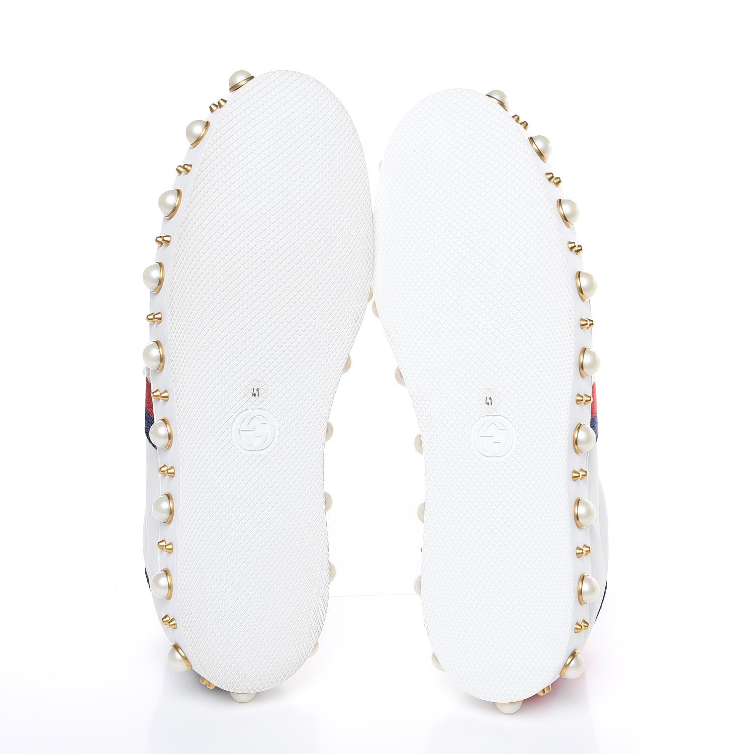 Gucci Calfskin Ayers Web Pearl Studded Womens Ace Sneakers 41 White 5 of 8