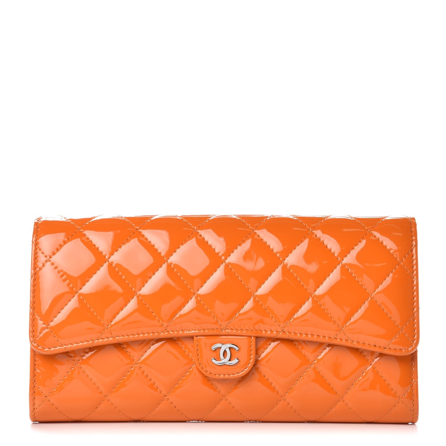 Chanel Patent Quilted Travel Wallet Orange 2 of 18