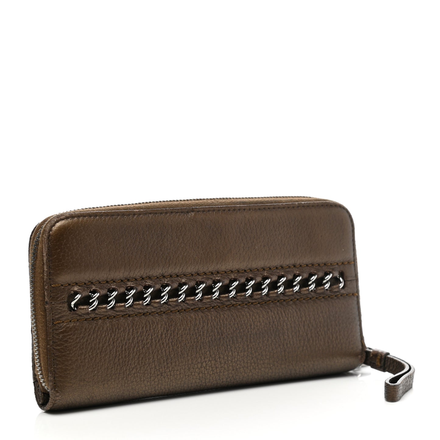 Metallic Calfskin Large Timeless Zip Around Wallet Brown