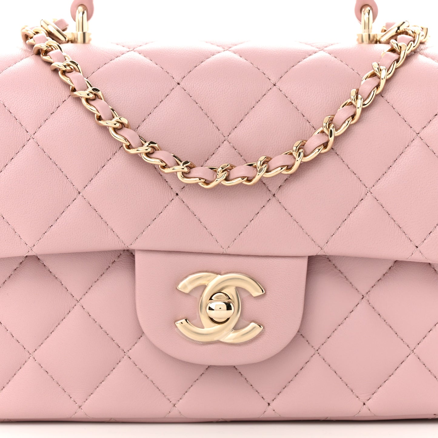 Lambskin Quilted Mini Top Handle Rectangular Flap Light Pink