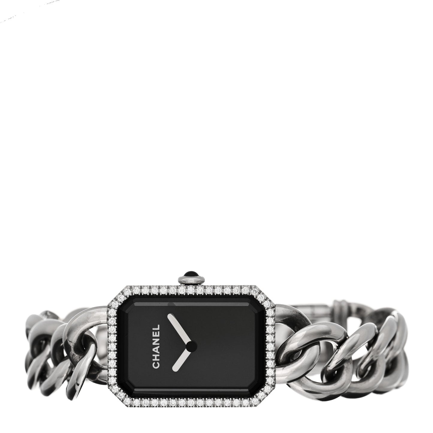 Stainless Steel Diamond Bezel 20mm Chain Premiere Quartz Watch Black