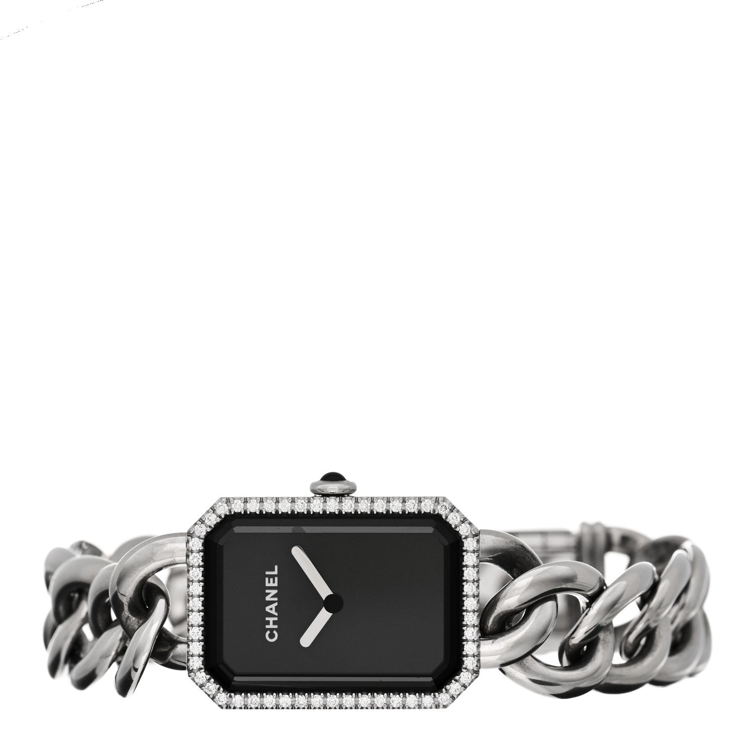 Chanel Stainless Steel Diamond Bezel 20mm Chain Premiere Quartz Watch Black 2 of 5
