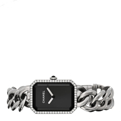 Chanel Stainless Steel Diamond Bezel 20mm Chain Premiere Quartz Watch Black 2 of 5