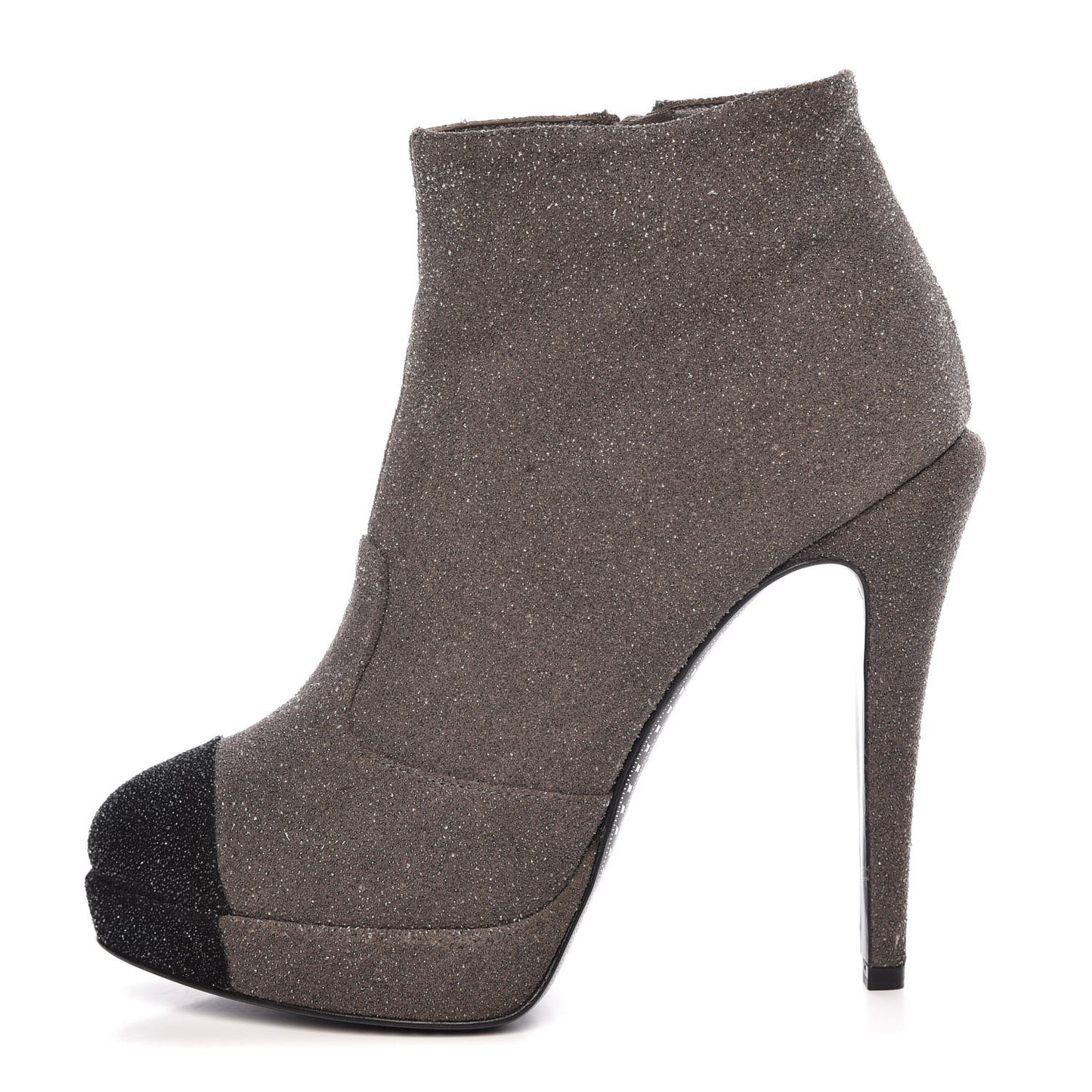 Glitter Suede Cap Toe Short Boots 36.5 Taupe Black