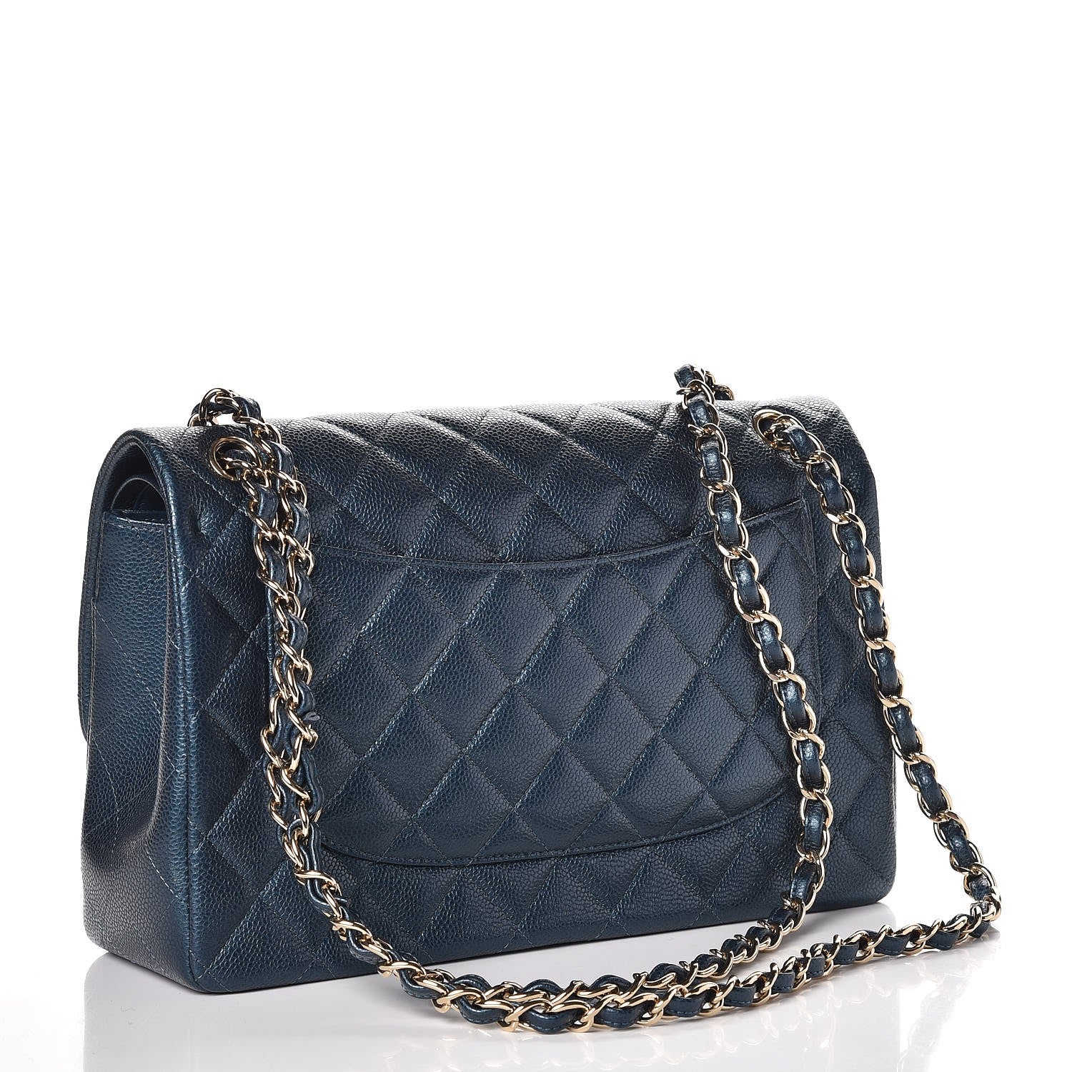 Chanel Metallic Caviar Quilted Jumbo Double Flap Dark Blue 4 of 9