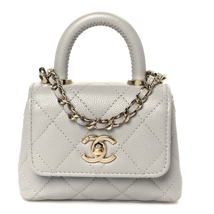 Chanel Caviar Quilted Nano Coco Handle Clutch With Chain Grey 1 of 11