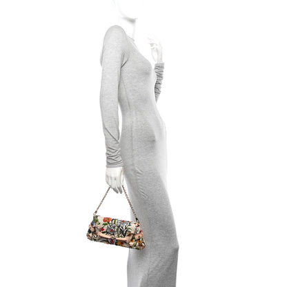 Gucci Canvas Flora Floral Beaded Small Horsebit Chain Clutch White Multicolor 2 of 13