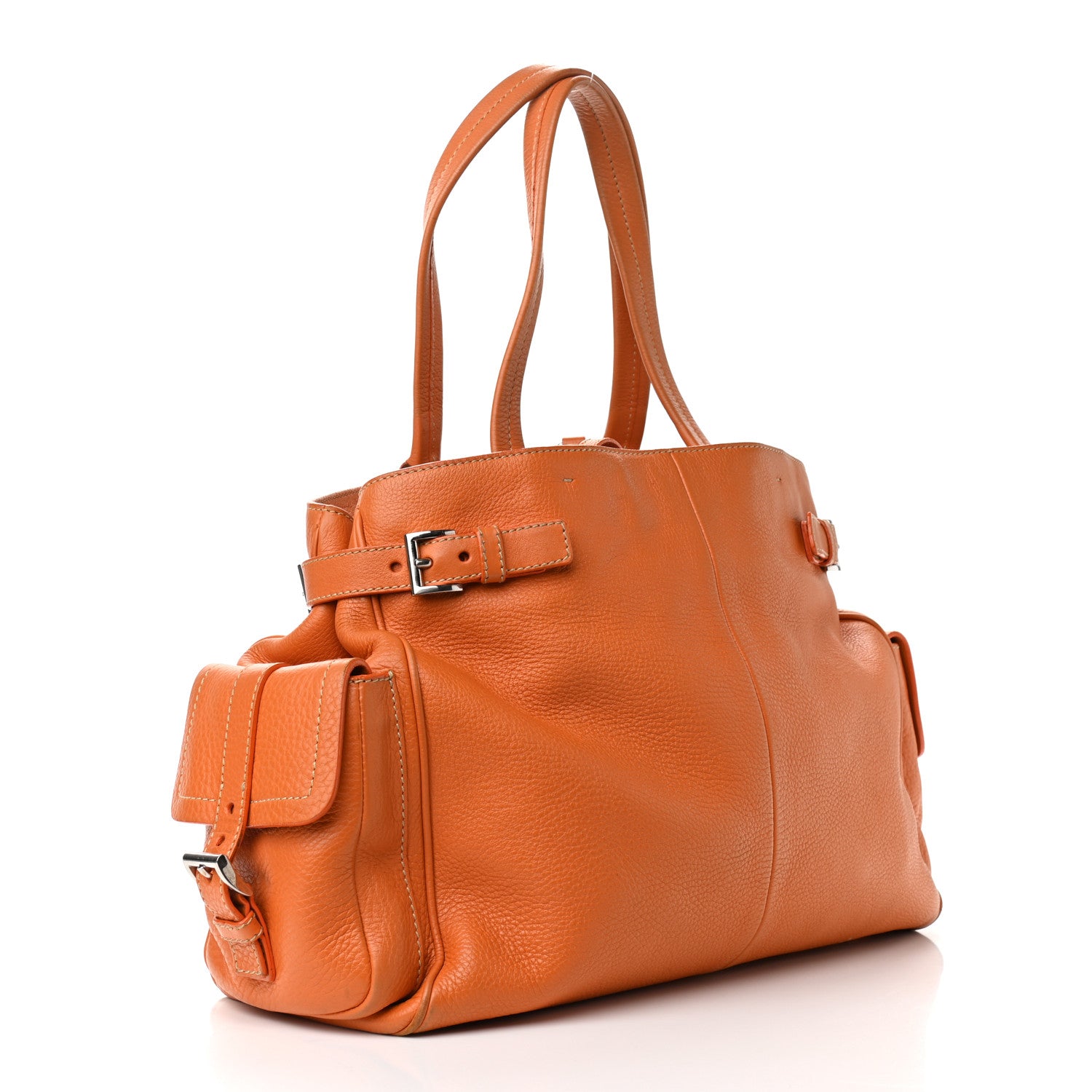 Prada Vitello Daino Side Pocket Tote Papaya 2 of 7