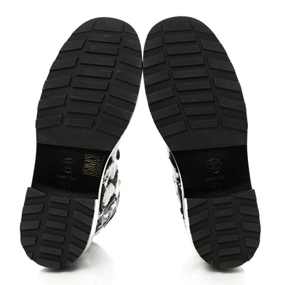 Chanel Tweed Grosgrain Pearl Combat Short Boots 38.5 White Black 5 of 9