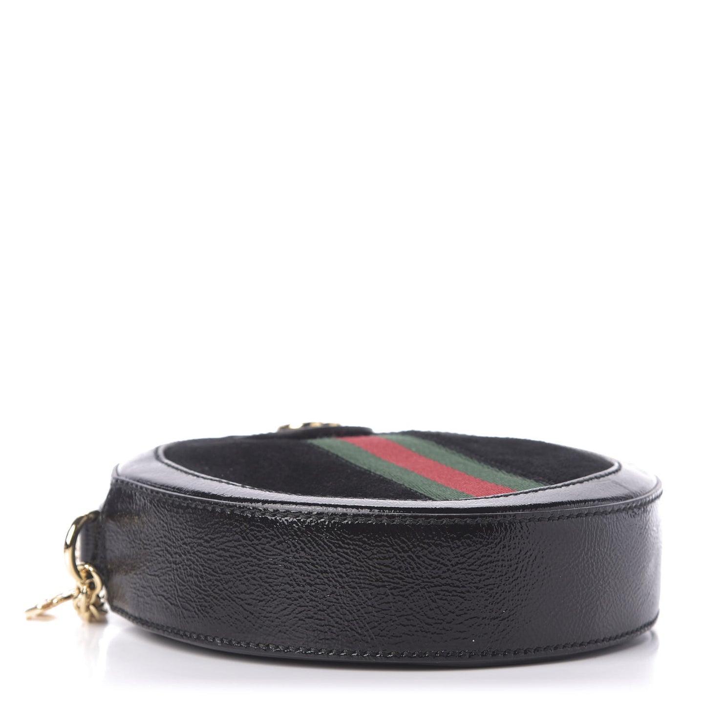 Suede Patent Web Mini Ophidia Round Shoulder Bag Black