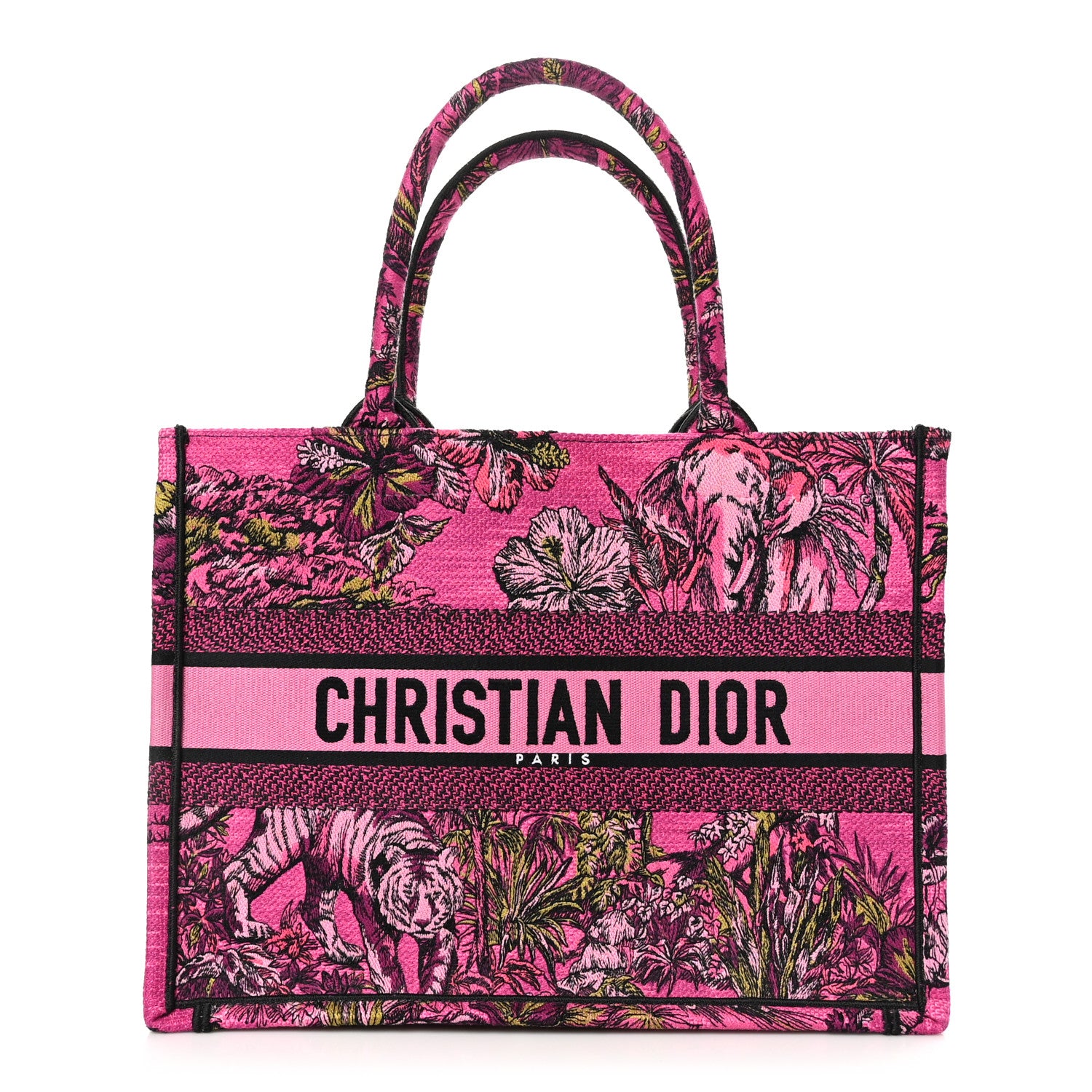 Christian Dior Canvas Embroidered Medium Toile de Jouy Voyage Book Tote Fuchsia Multicolor 1 of 10