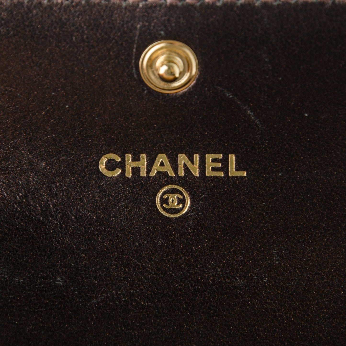 Metallic Lambskin Camellia Embossed Card Holder Brown
