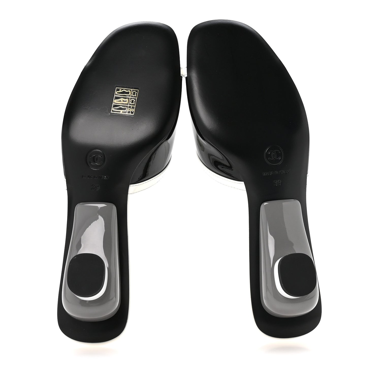 Patent Calfskin Mules 39 Black White