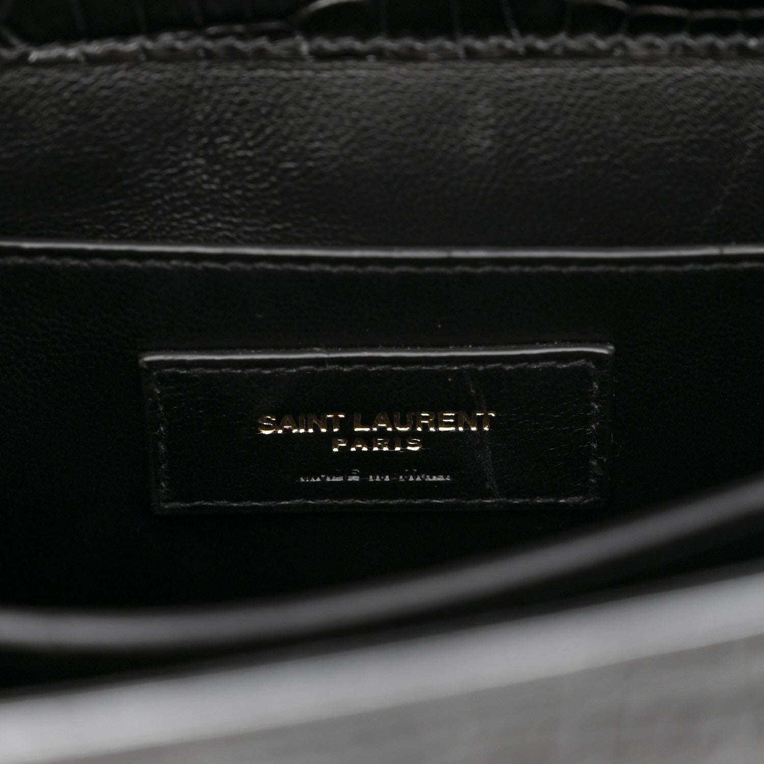 Saint Laurent Calfskin Crocodile Embossed Medium Classic Monogram Cassandra Top Handle Black 7 of 11