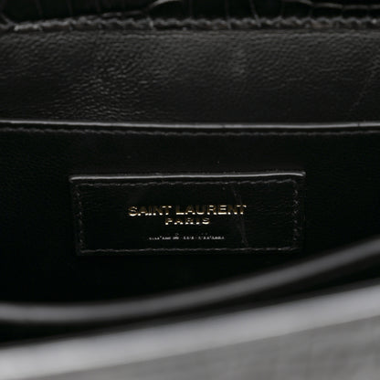 Saint Laurent Calfskin Crocodile Embossed Medium Classic Monogram Cassandra Top Handle Black 7 of 11
