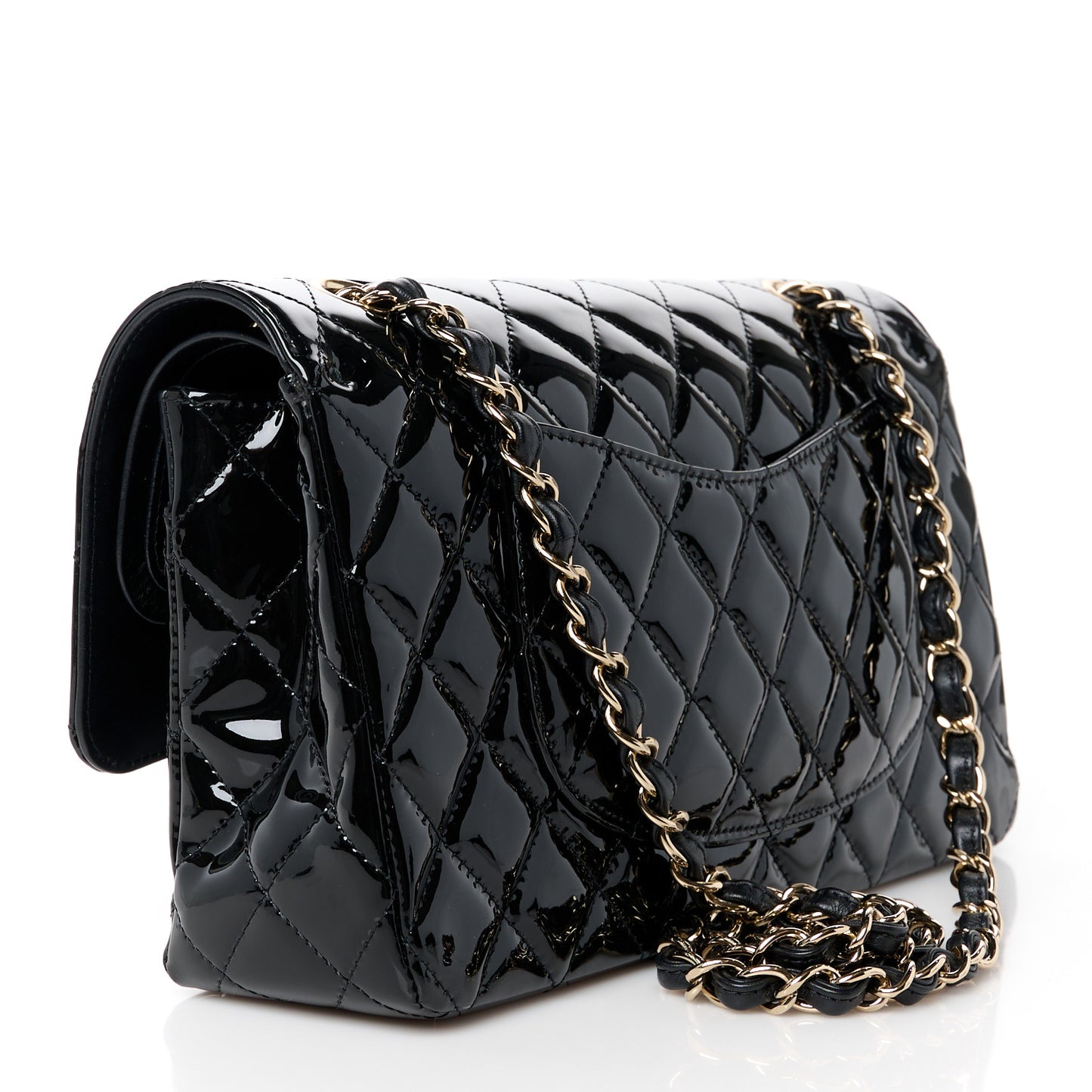 Patent Quilted Medium Double Flap Black