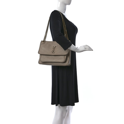 Saint Laurent Lambskin Matelasse Monogram Medium Niki Chain Satchel Dark Beige 2 of 11