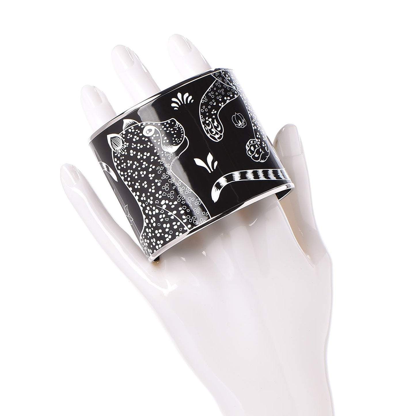 Enamel Printed Mega Wide Les Leopards Positif Negatif Bracelet 65 Black