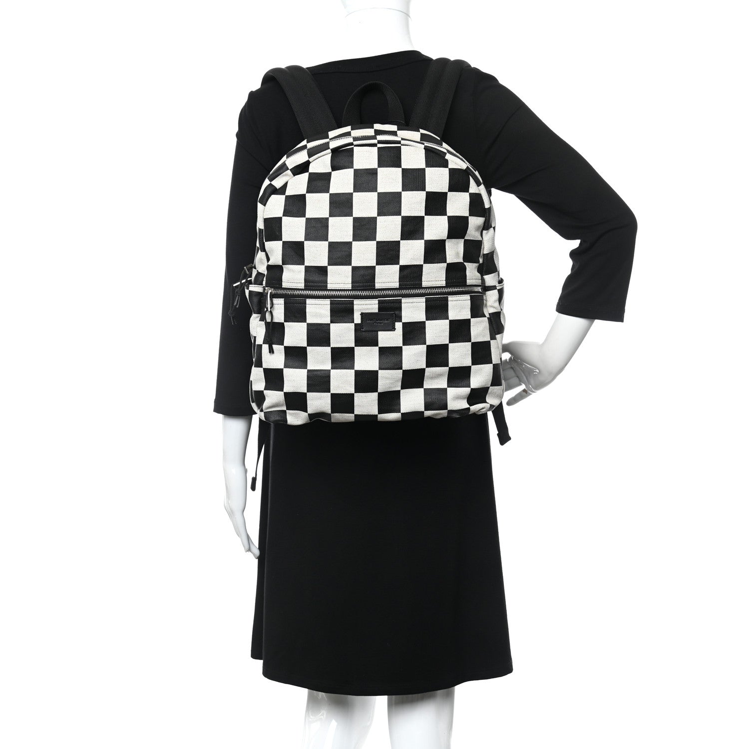 Saint Laurent Calfskin Checked Print Nuxx Backpack Black White 2 of 9