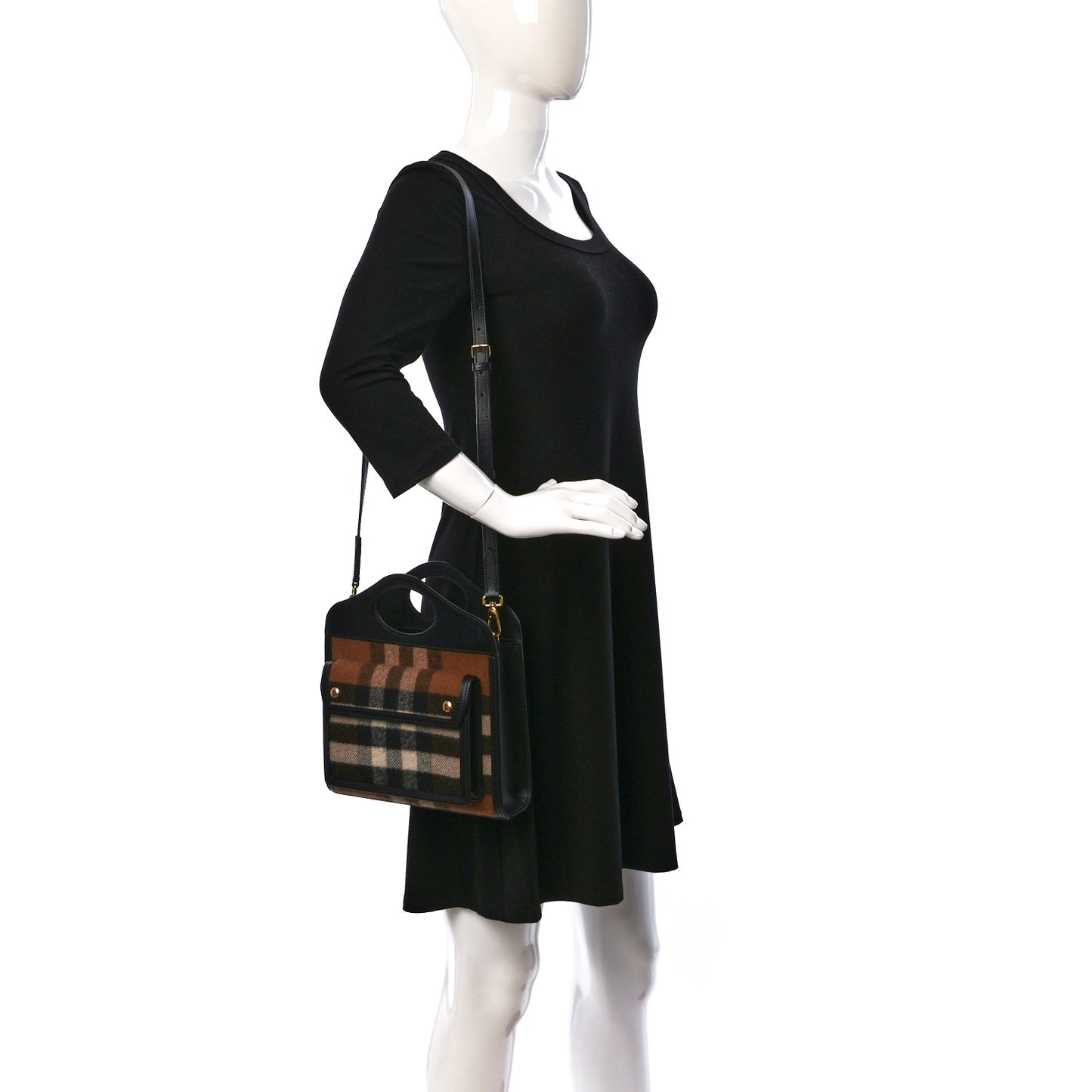 Smooth Calfskin Cashmere Check Mini Pocket Bag Brown