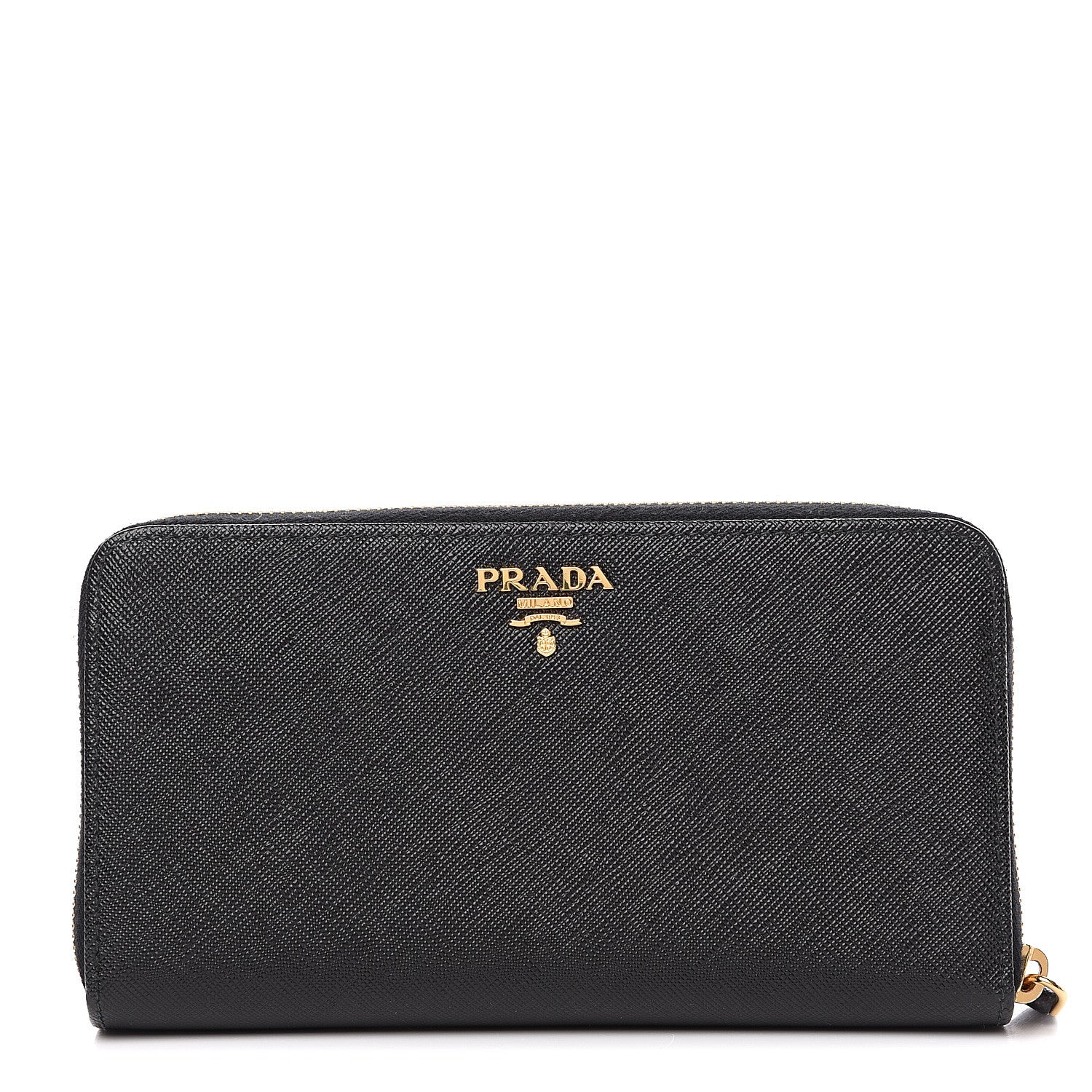 Prada Saffiano Metal Zip Around Wallet Black 1 of 6