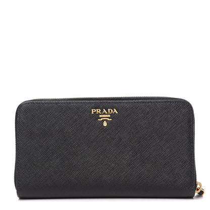 Prada Saffiano Metal Zip Around Wallet Black 1 of 6