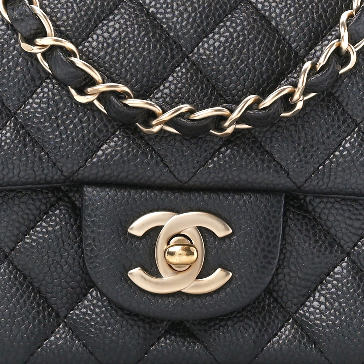 Iridescent Caviar Quilted Mini Rectangular Flap Charcoal
