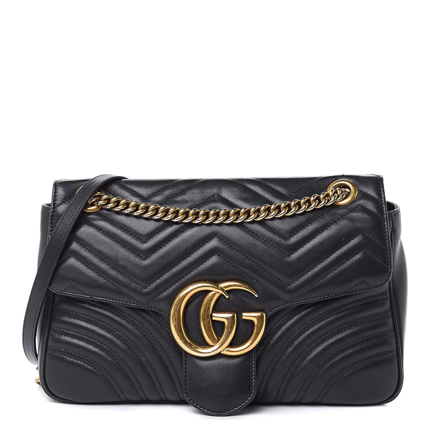 Calfskin Matelasse Medium GG Marmont Shoulder Bag Black