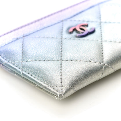 Chanel Gradient Metallic Calfskin Quilted Card Holder Silver Blue Yellow Purple 10 of 12