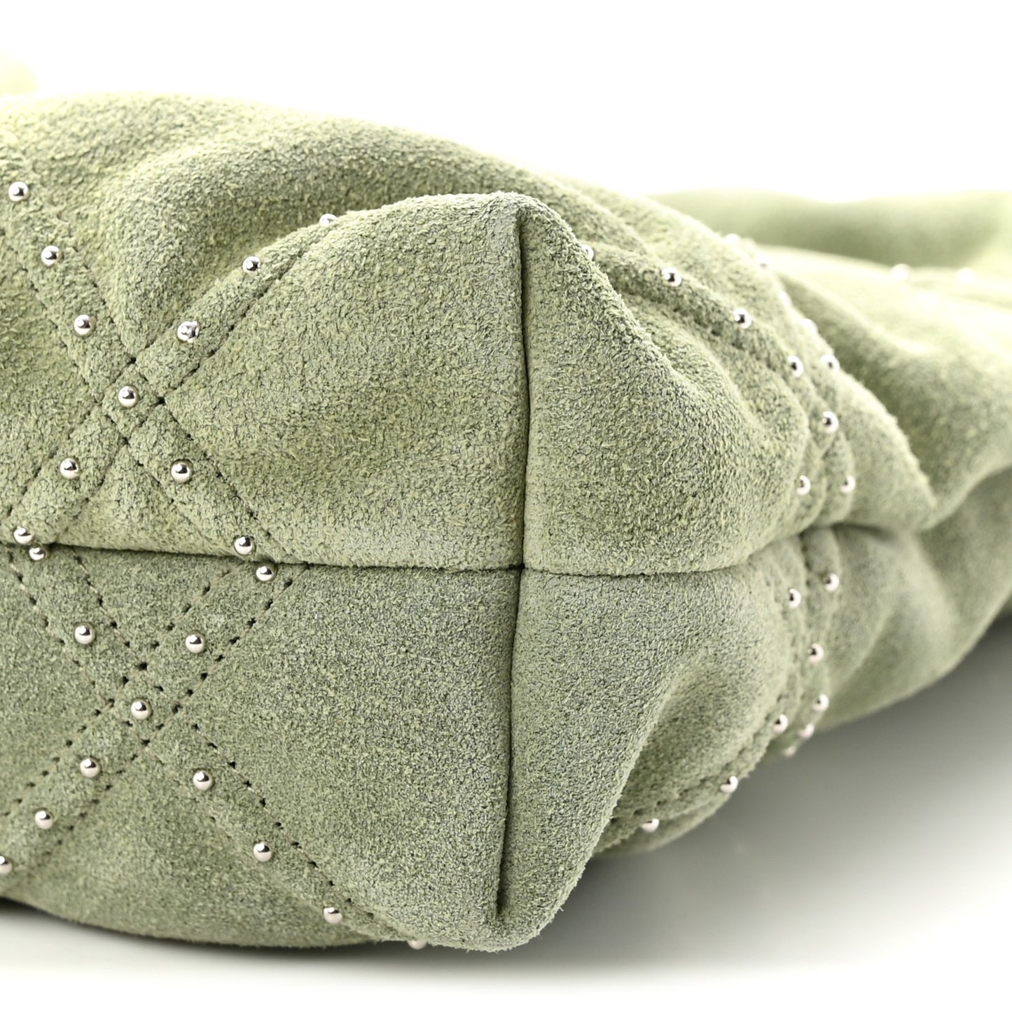 Suede Stitched Quilted Studded Mini Chanel 22 Light Green