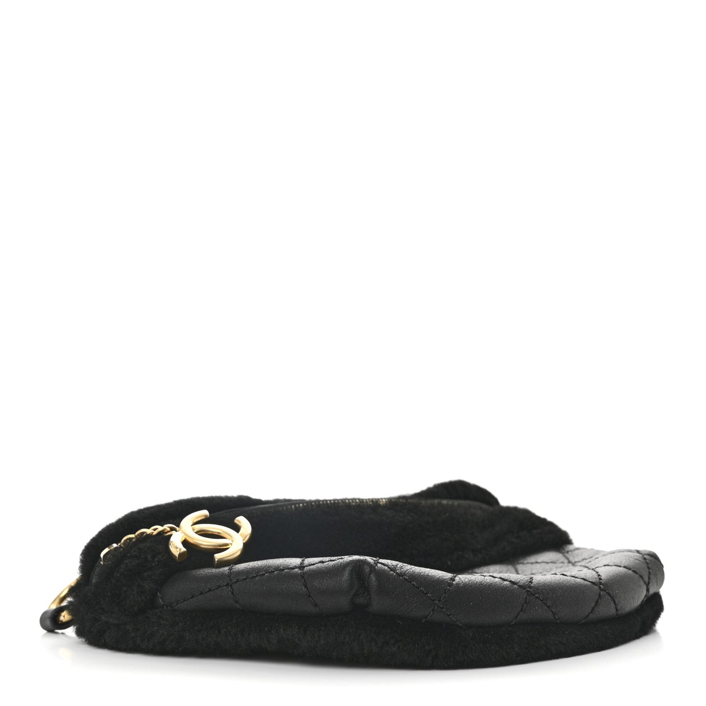 Calfskin Fur Quilted Waist Bag Fanny Pack Black