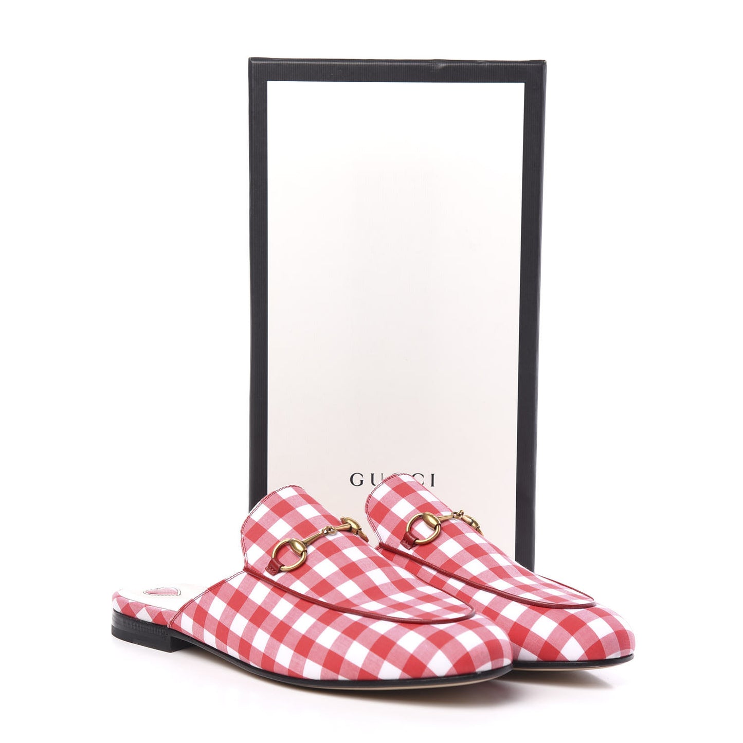 Cotton Gingham Womens Princetown Slippers 40 White Red