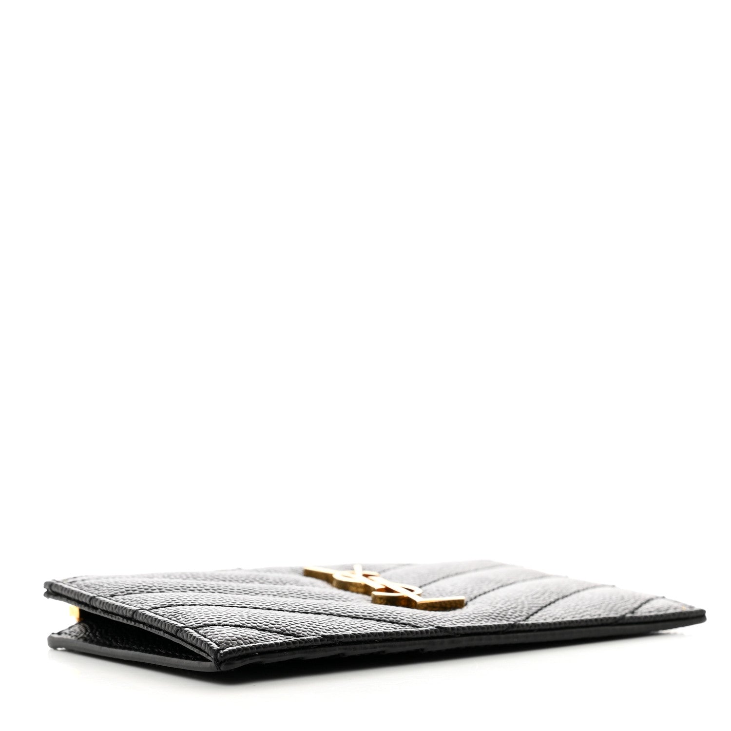 Saint Laurent Grain De Poudre Matelasse Chevron Monogram Fragments Zippered Card Case Black 4 of 8